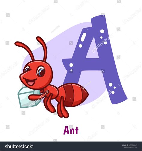 Cute Animal Cartoon Alphabet Letter Ant Stock Vector (Royalty Free ...