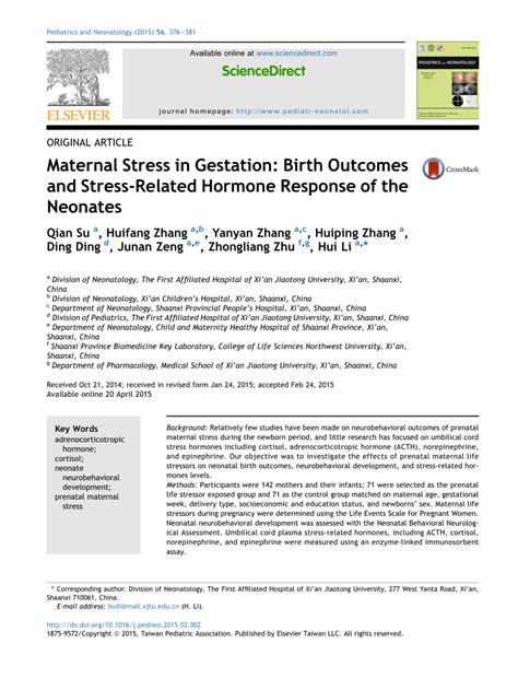 Pdf Maternal Stress In Gestation Birth Outcomes And Stress Related