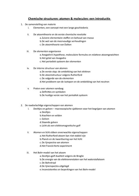 Chemische Structuren Inhoudstabel Chemische Structuren Atomen