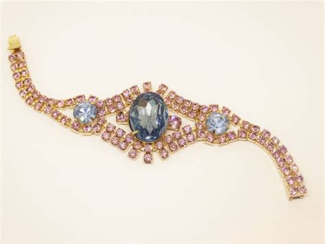 1950s Pink Blue Rhinestone Bracelet Two Toned Rhinestone Etsy