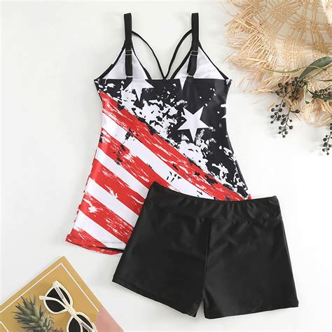 Tankini Bathing Suits For Women Women American Flag The Fourth Of July Two Pieces Bikini