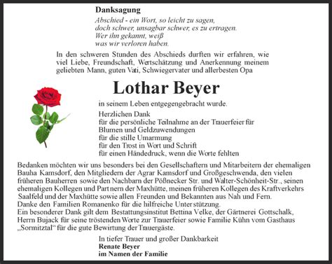 Traueranzeigen Von Lothar Beyer Trauer In Thueringen De