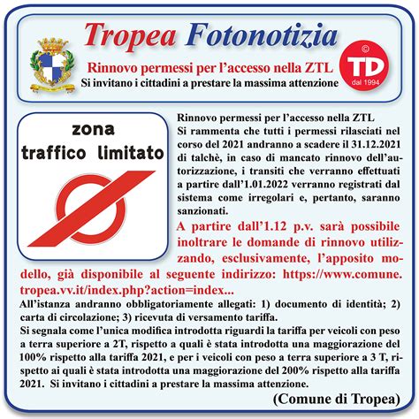 Rinnovo Permessi Per Laccesso Nella Ztl Tropeaedintorni It