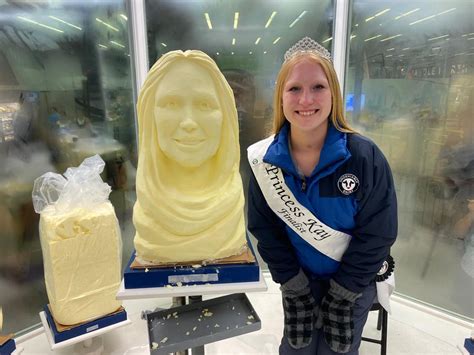 Stearns County Princess Kay finalists pose with their butter sculptures