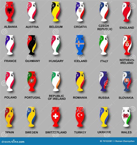 Championship Cup Euro 2016 France Participant Countries Set Of Icons