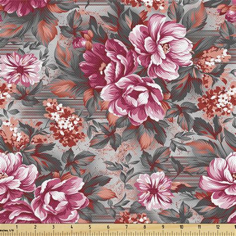 Ambesonne Floral Fabric By The Yard Flowers Monochrome Leaves Yard