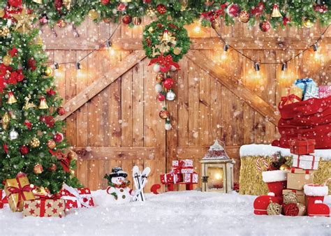 Amazon LYCGS 7X5FT Christmas Backdrop Rustic Christmas Barn Door