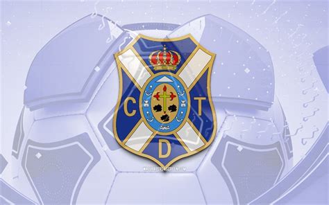 Download CD Tenerife glossy logo, 4K, blue football background, LaLiga2, soccer, spanish ...