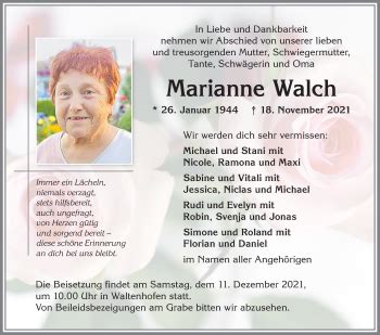 Traueranzeigen von Marianne Walch Allgäuer Zeitung