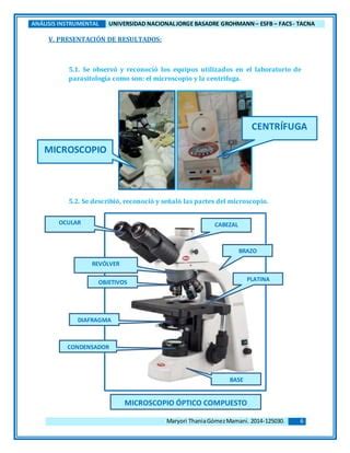 Informe 02 de Parasitología RECONOCIMIENTO DE EQUIPOS Y MATERIAL DE