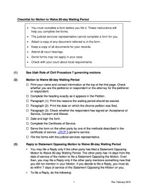 Fillable Online Utcourts Checklist For Motion To Waive Day Waiting