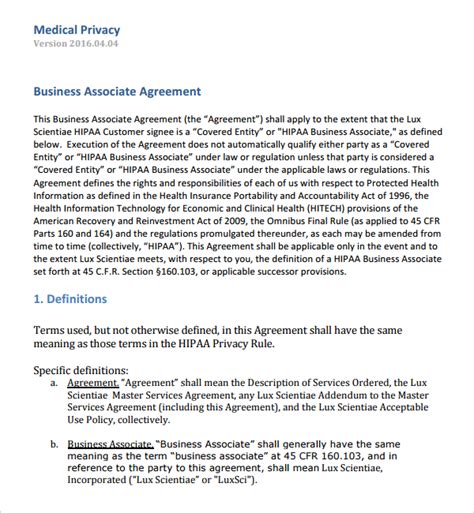 FREE 4 Sample Business Associates Agreement Templates In PDF MS Word