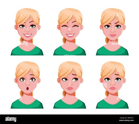 Face Expressions Of Cute Blonde Doctor Woman Different Female Emotions