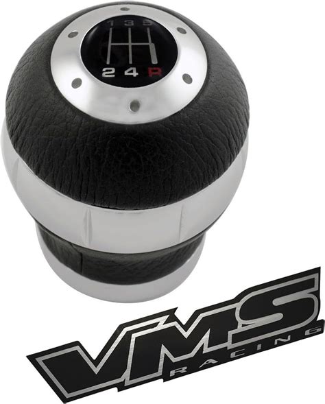 10x125mm Threaded 5 Speed Black Leather And Silver Billet Aluminum Round Ball Shift