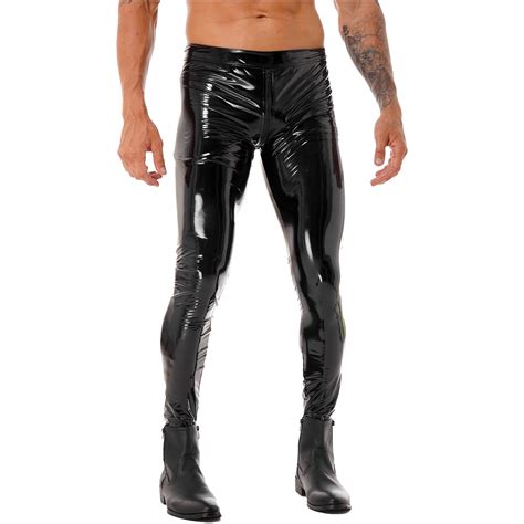 Schwarz Patent Leder Strumpfhosen Hosen F R Herren Motobiker D Nne