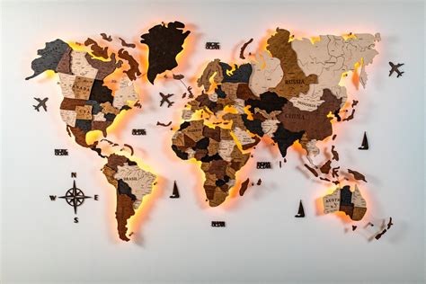 Wooden World Map LED - Etsy