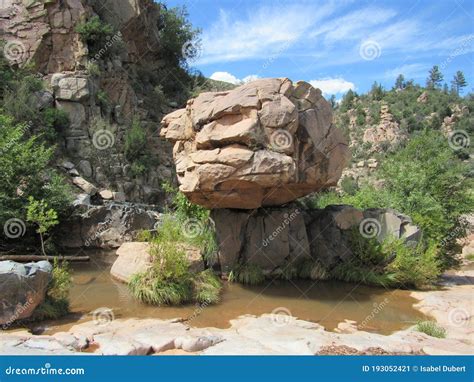 Boulder Balancing On Top Of Another Rock In Arizona Stock Image Image