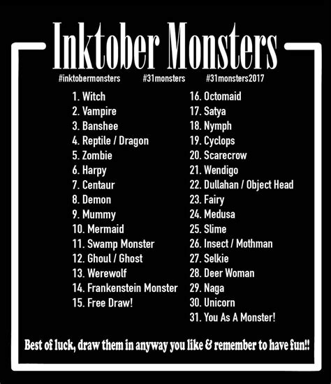 Made A Lovely List For Inktober Feel Free To Use Share Join In And Have Fun Please