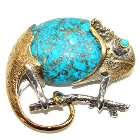 Spectacular Big Chameleon Lizard Natural Copper Turquoise Over