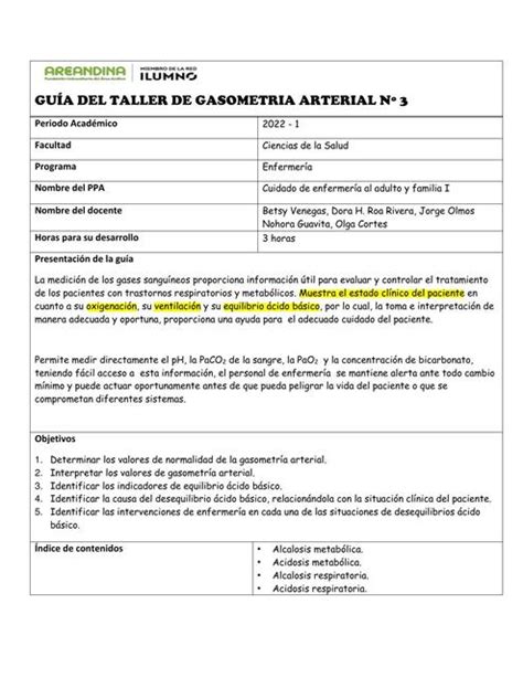 Guía de Taller de Gasometría Arterial lucero galeano uDocz