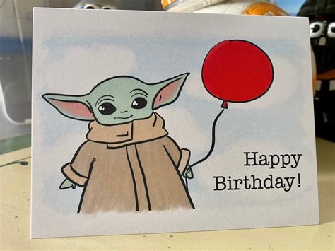 The Child Grogu Baby Yoda Happy Birthday Greeting Card | Etsy