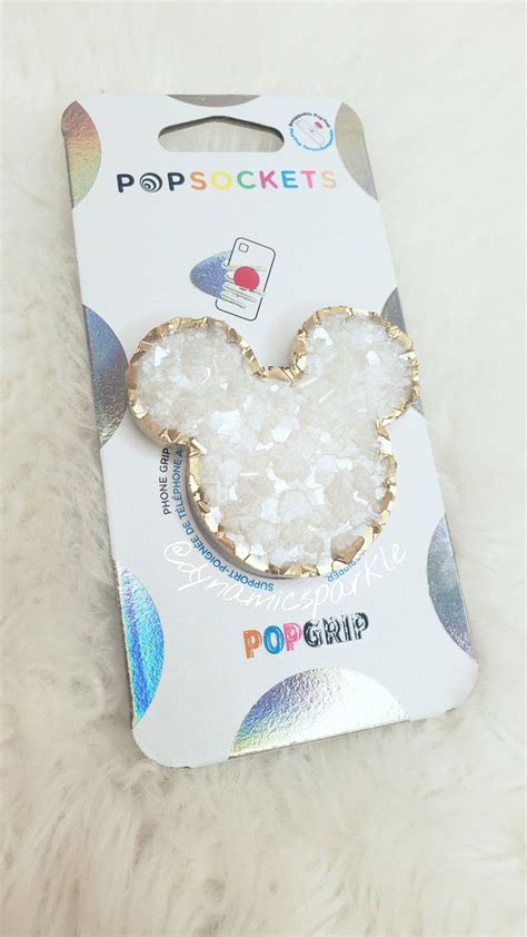 White Pearl Minnie Mouse Gemstone Druzy Agate Geode Inspired Popsocket