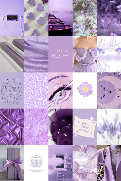 100 PCS Purple Aesthetic Collage Kit Lilac Vibe Wall Art Collage Kit