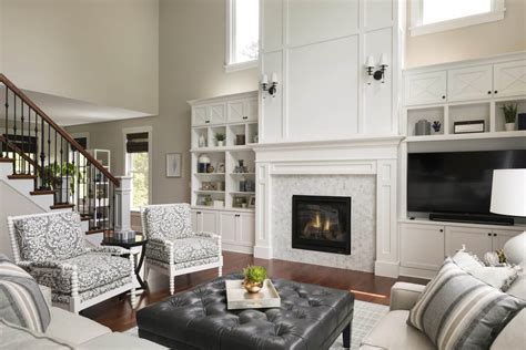 Two Story Woodbury Living Room Fireplace Design Ispiri Projects