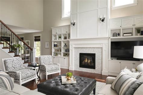 Two Story Living Room With Fireplace Design In Minnesota