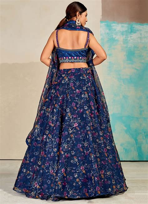 Blue Organza Mirror Work Lehengas Ghsdrs1904