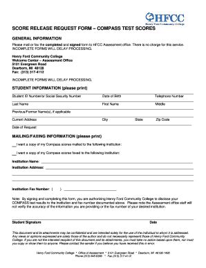 Fillable Online Hfcc Score Release Request Form Compass Test Scores