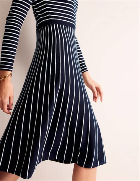 Maria Knitted Midi Dress Navy And Ivory Boden Uk