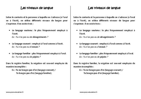 Niveaux de langue Leçon Cm1 Vocabulaire Cycle 3 Pass Education