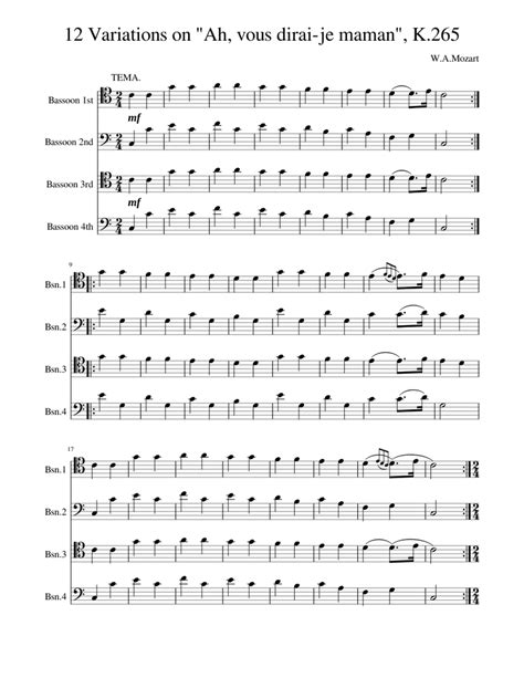 Mozart 12 Var Bassoon Quartet Sheet Music For Bassoon Mixed Quartet Download And Print In