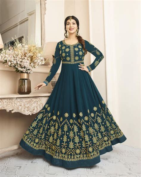 Teal Anarkali Heavy Embroidery Indifeels Australia