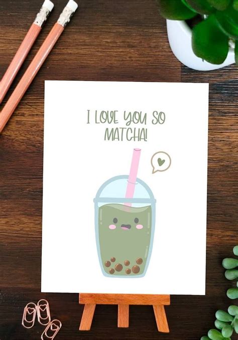 I Love You So Matcha Boba Bubble Tea Greeting Card Cute Kawaii Drinks Green Tea Matcha Lover