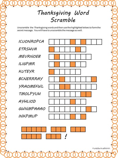 Thanksgiving Word Search Game For Kids