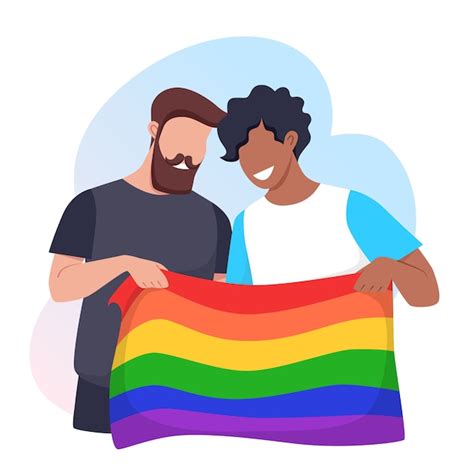 Os Jovens Seguram Uma Bandeira Do Orgulho Lgbt Do Arco Ris Conceito