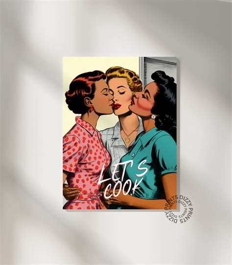 Vintage Lesbian Housewives Poster Print Collection Retro Illustration