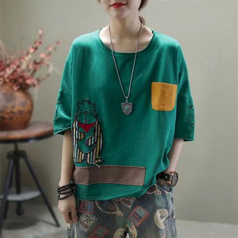 98 Cotton T Shirts Women Temperament Fashion Patchwork T Shirt Korean