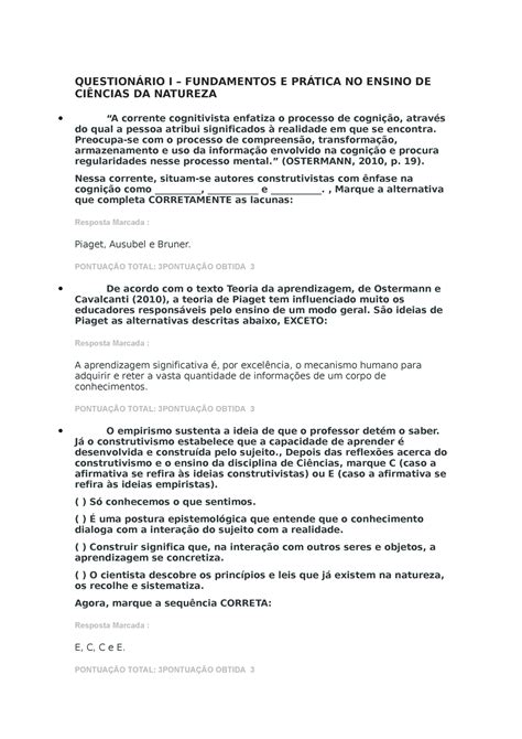 Question Rio I Fundamentos E Praticas No Ensino De Ciencias