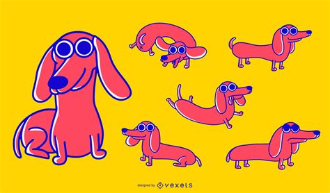 Dachshund Dog Cartoon Set Vector Download