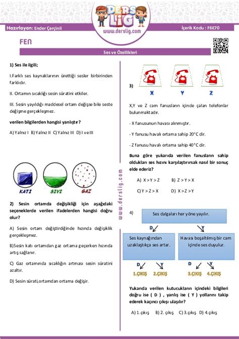 S N F Fen Bilimleri Ses Ve Zellikleri Yaprak Test Derslig