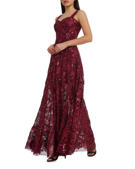 Dress The Population Anabel Floral Sequin Fit And Flare Gown In Purple Lyst