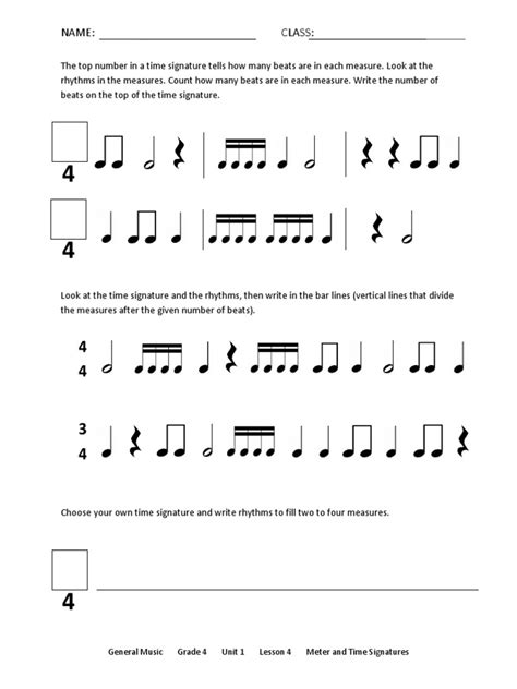 Fourth Grade Music - Time Signature Worksheet | PDF - Worksheets Library