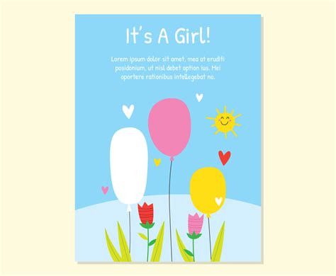 Cute Girls Baby Birth Card Vector Art & Graphics | freevector.com