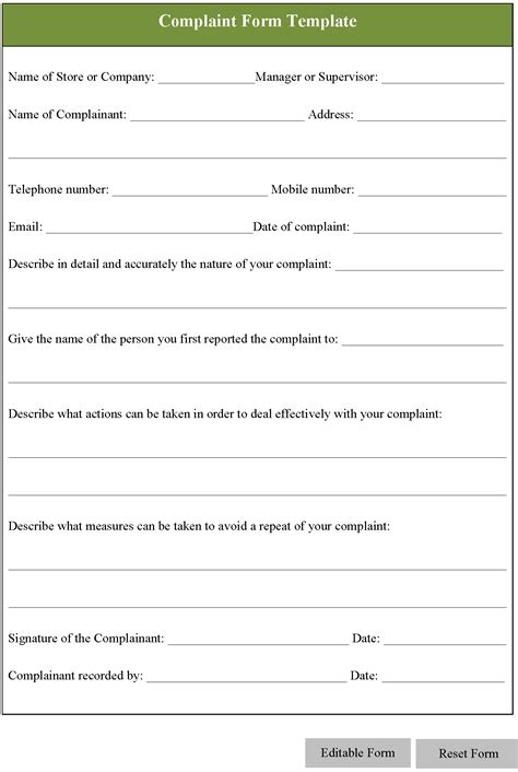 Complaint Form Template Editable PDF Forms