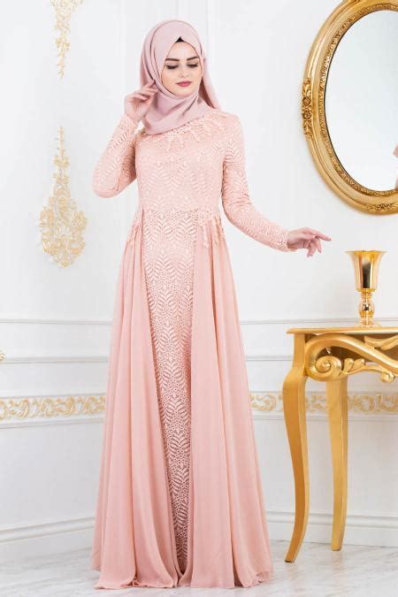 Neva Style Salmon Pink Hijab Evening Dress 8057smn