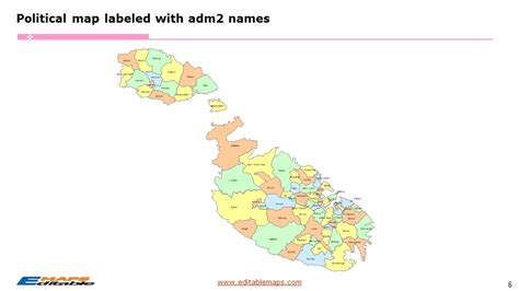 Malta Map with 5 Regions and 68 Localities - Editable PowerPoint Maps