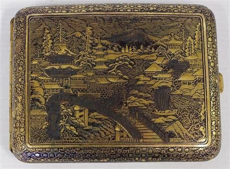 Etched Japanese Cigarette Case Vintage Collectible Smoking